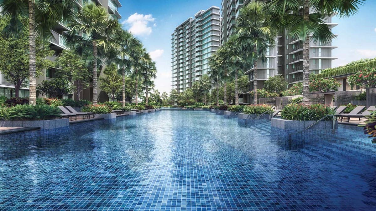 Chuan Park 50m lap pool with palm trees